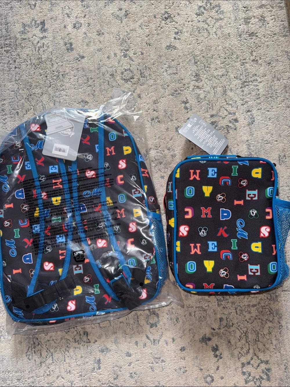 Disney Mickey Mouse Kids Backpack and Lunch Bag - Black, Blue, Red